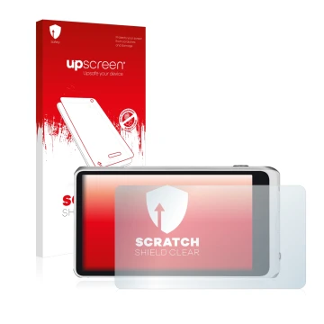 Parte frontale di una confezione del prodotto con il logo del marchio upscreen. Accanto è raffigurato il dispositivo Samsung G