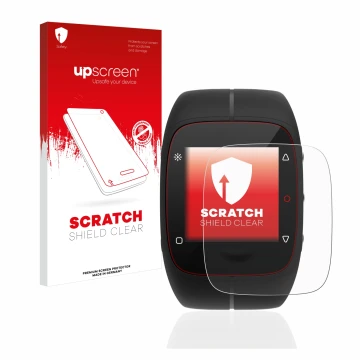 Parte frontale di una confezione del prodotto con il logo del marchio upscreen. Accanto è raffigurato il dispositivo Polar M40