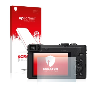 Parte frontale di una confezione del prodotto con il logo del marchio upscreen. Accanto è raffigurato il dispositivo Panasonic