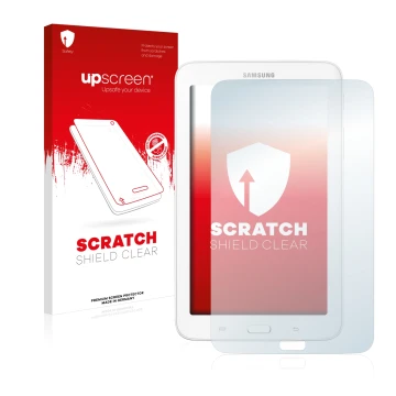 Parte frontale di una confezione del prodotto con il logo del marchio upscreen. Accanto è raffigurato il dispositivo Samsung G