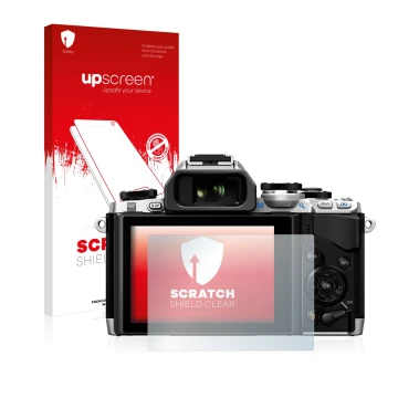 Parte frontale di una confezione del prodotto con il logo del marchio upscreen. Accanto è raffigurato il dispositivo Olympus O