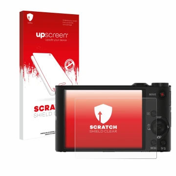 Parte frontale di una confezione del prodotto con il logo del marchio upscreen. Accanto è raffigurato il dispositivo Sony Cybe