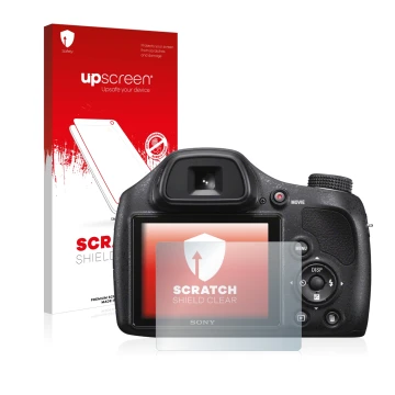 Parte frontale di una confezione del prodotto con il logo del marchio upscreen. Accanto è raffigurato il dispositivo Sony Cybe