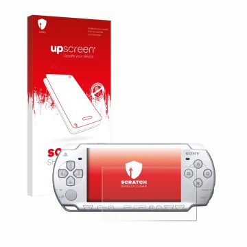 Parte frontale di una confezione del prodotto con il logo del marchio upscreen. Accanto è raffigurato il dispositivo Sony PSP 