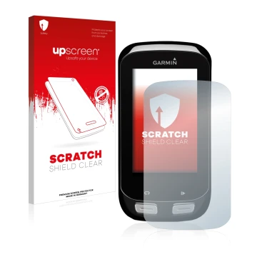 Parte frontale di una confezione del prodotto con il logo del marchio upscreen. Accanto è raffigurato il dispositivo Garmin Ed