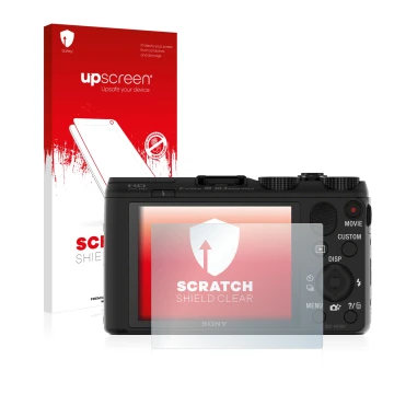 Parte frontale di una confezione del prodotto con il logo del marchio upscreen. Accanto è raffigurato il dispositivo Sony Cybe