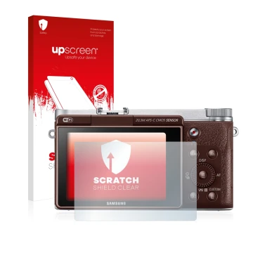 Parte frontale di una confezione del prodotto con il logo del marchio upscreen. Accanto è raffigurato il dispositivo Samsung N