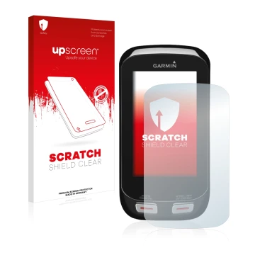 Parte frontale di una confezione del prodotto con il logo del marchio upscreen. Accanto è raffigurato il dispositivo Garmin Ap