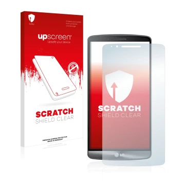 Parte frontale di una confezione del prodotto con il logo del marchio upscreen. Accanto è raffigurato il dispositivo LG G3 Cat