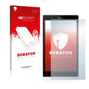 Parte frontale di una confezione del prodotto con il logo del marchio upscreen. Accanto è raffigurato il dispositivo Sony Xper