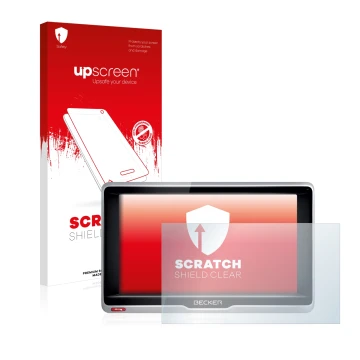 Parte frontale di una confezione del prodotto con il logo del marchio upscreen. Accanto è raffigurato il dispositivo Becker Pr