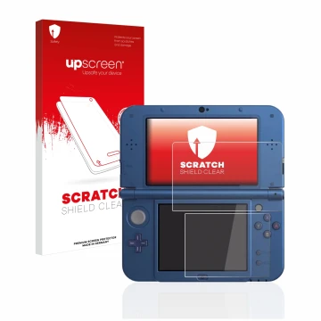 Parte frontale di una confezione del prodotto con il logo del marchio upscreen. Accanto è raffigurato il dispositivo Nintendo 
