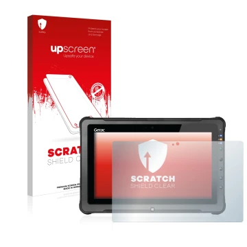 Parte frontale di una confezione del prodotto con il logo del marchio upscreen. Accanto è raffigurato il dispositivo Getac F11