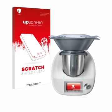 Parte frontale di una confezione del prodotto con il logo del marchio upscreen. Accanto è raffigurato il dispositivo Vorwerk T