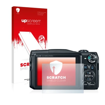 Parte frontale di una confezione del prodotto con il logo del marchio upscreen. Accanto è raffigurato il dispositivo Canon Pow