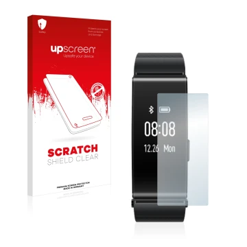 Parte frontale di una confezione del prodotto con il logo del marchio upscreen. Accanto è raffigurato il dispositivo Huawei Ta