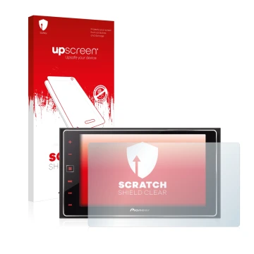 Parte frontale di una confezione del prodotto con il logo del marchio upscreen. Accanto è raffigurato il dispositivo Pioneer S