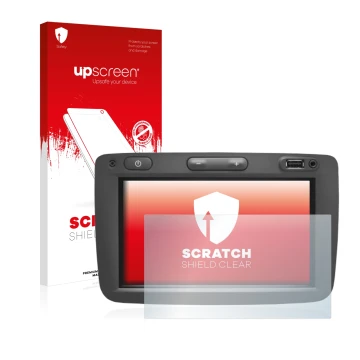 Parte frontale di una confezione del prodotto con il logo del marchio upscreen. Accanto è raffigurato il dispositivo Dacia Med