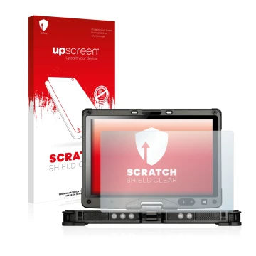 Parte frontale di una confezione del prodotto con il logo del marchio upscreen. Accanto è raffigurato il dispositivo Getac V11