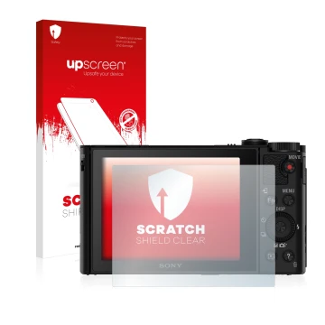 Parte frontale di una confezione del prodotto con il logo del marchio upscreen. Accanto è raffigurato il dispositivo Sony Cybe