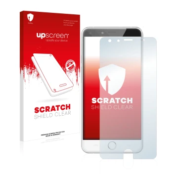 Parte frontale di una confezione del prodotto con il logo del marchio upscreen. Accanto è raffigurato il dispositivo Ulefone B