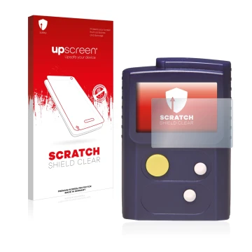 Parte frontale di una confezione del prodotto con il logo del marchio upscreen. Accanto è raffigurato il dispositivo Swissphon