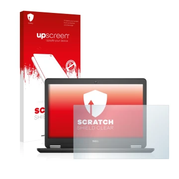 Parte frontale di una confezione del prodotto con il logo del marchio upscreen. Accanto è raffigurato il dispositivo Dell Lati