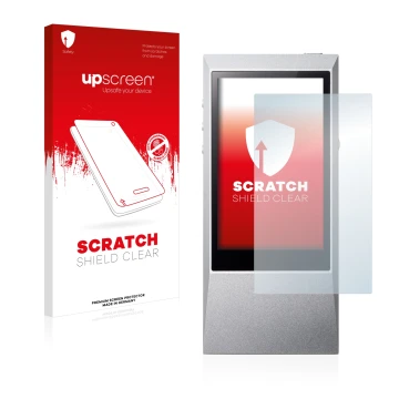 Parte frontale di una confezione del prodotto con il logo del marchio upscreen. Accanto è raffigurato il dispositivo Astell&Ke