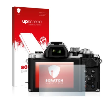 Parte frontale di una confezione del prodotto con il logo del marchio upscreen. Accanto è raffigurato il dispositivo Olympus O