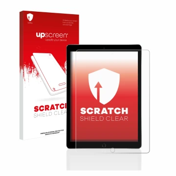 Parte frontale di una confezione del prodotto con il logo del marchio upscreen. Accanto è raffigurato il dispositivo Apple iPa