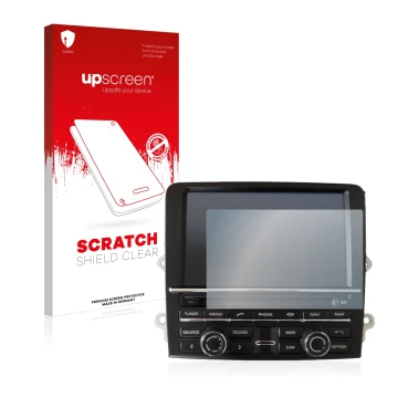 Parte frontale di una confezione del prodotto con il logo del marchio upscreen. Accanto è raffigurato il dispositivo Porsche C