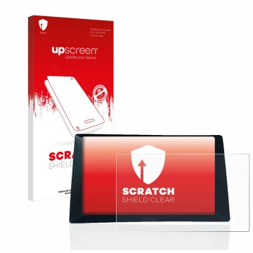 Parte frontale di una confezione del prodotto con il logo del marchio upscreen. Accanto è raffigurato il dispositivo Audi A5 8