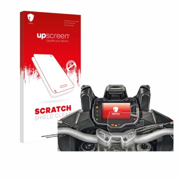 Parte frontale di una confezione del prodotto con il logo del marchio upscreen. Accanto è raffigurato il dispositivo Ducati Mu