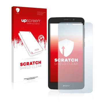 Parte frontale di una confezione del prodotto con il logo del marchio upscreen. Accanto è raffigurato il dispositivo Zopo Colo