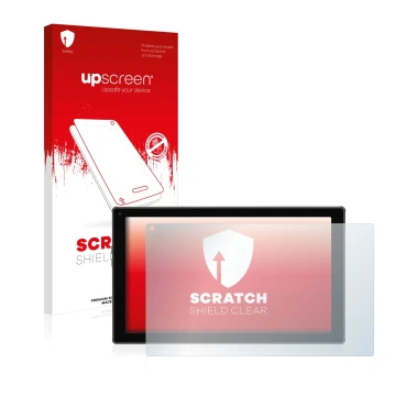 Parte frontale di una confezione del prodotto con il logo del marchio upscreen. Accanto è raffigurato il dispositivo Blaupunkt