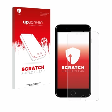 Parte frontale di una confezione del prodotto con il logo del marchio upscreen. Accanto è raffigurato il dispositivo Apple iPh