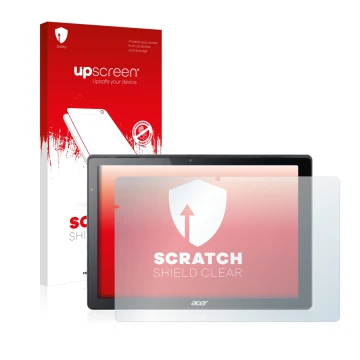 Parte frontale di una confezione del prodotto con il logo del marchio upscreen. Accanto è raffigurato il dispositivo Acer Swit