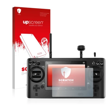 Parte frontale di una confezione del prodotto con il logo del marchio upscreen. Accanto è raffigurato il dispositivo Yuneec ST