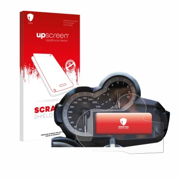 Parte frontale di una confezione del prodotto con il logo del marchio upscreen. Accanto è raffigurato il dispositivo BMW R 120
