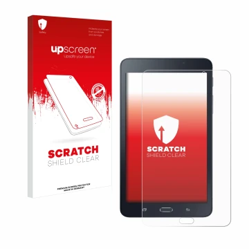 Parte frontale di una confezione del prodotto con il logo del marchio upscreen. Accanto è raffigurato il dispositivo Samsung G