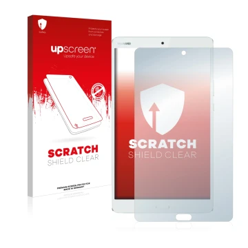 Parte frontale di una confezione del prodotto con il logo del marchio upscreen. Accanto è raffigurato il dispositivo Huawei Me
