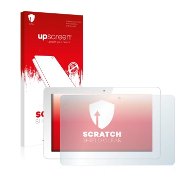 Parte frontale di una confezione del prodotto con il logo del marchio upscreen. Accanto è raffigurato il dispositivo Odys Rise