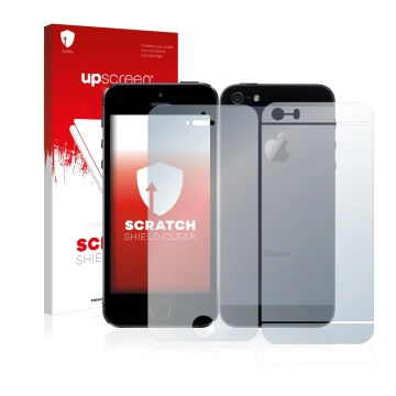 Parte frontale di una confezione del prodotto con il logo del marchio upscreen. Accanto è raffigurato il dispositivo Apple iPh