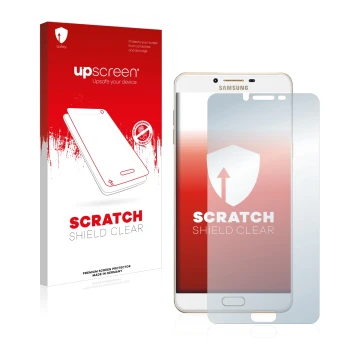 Parte frontale di una confezione del prodotto con il logo del marchio upscreen. Accanto è raffigurato il dispositivo Samsung G
