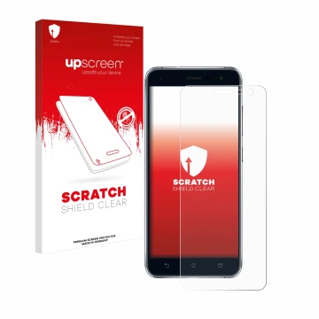 Parte frontale di una confezione del prodotto con il logo del marchio upscreen. Accanto è raffigurato il dispositivo ASUS ZenF