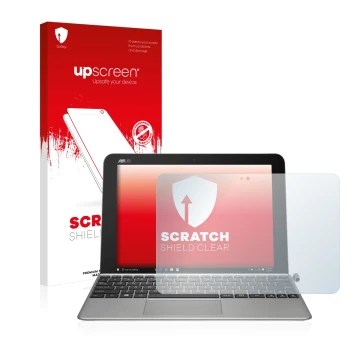 Parte frontale di una confezione del prodotto con il logo del marchio upscreen. Accanto è raffigurato il dispositivo ASUS Tran