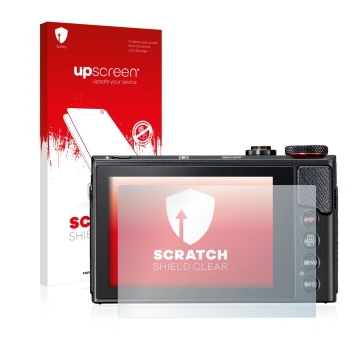 Parte frontale di una confezione del prodotto con il logo del marchio upscreen. Accanto è raffigurato il dispositivo Canon Pow