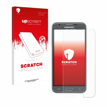 Parte frontale di una confezione del prodotto con il logo del marchio upscreen. Accanto è raffigurato il dispositivo Samsung G