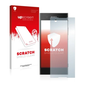Parte frontale di una confezione del prodotto con il logo del marchio upscreen. Accanto è raffigurato il dispositivo Sony Xper