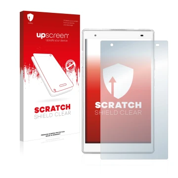 Parte frontale di una confezione del prodotto con il logo del marchio upscreen. Accanto è raffigurato il dispositivo Lenovo Ta